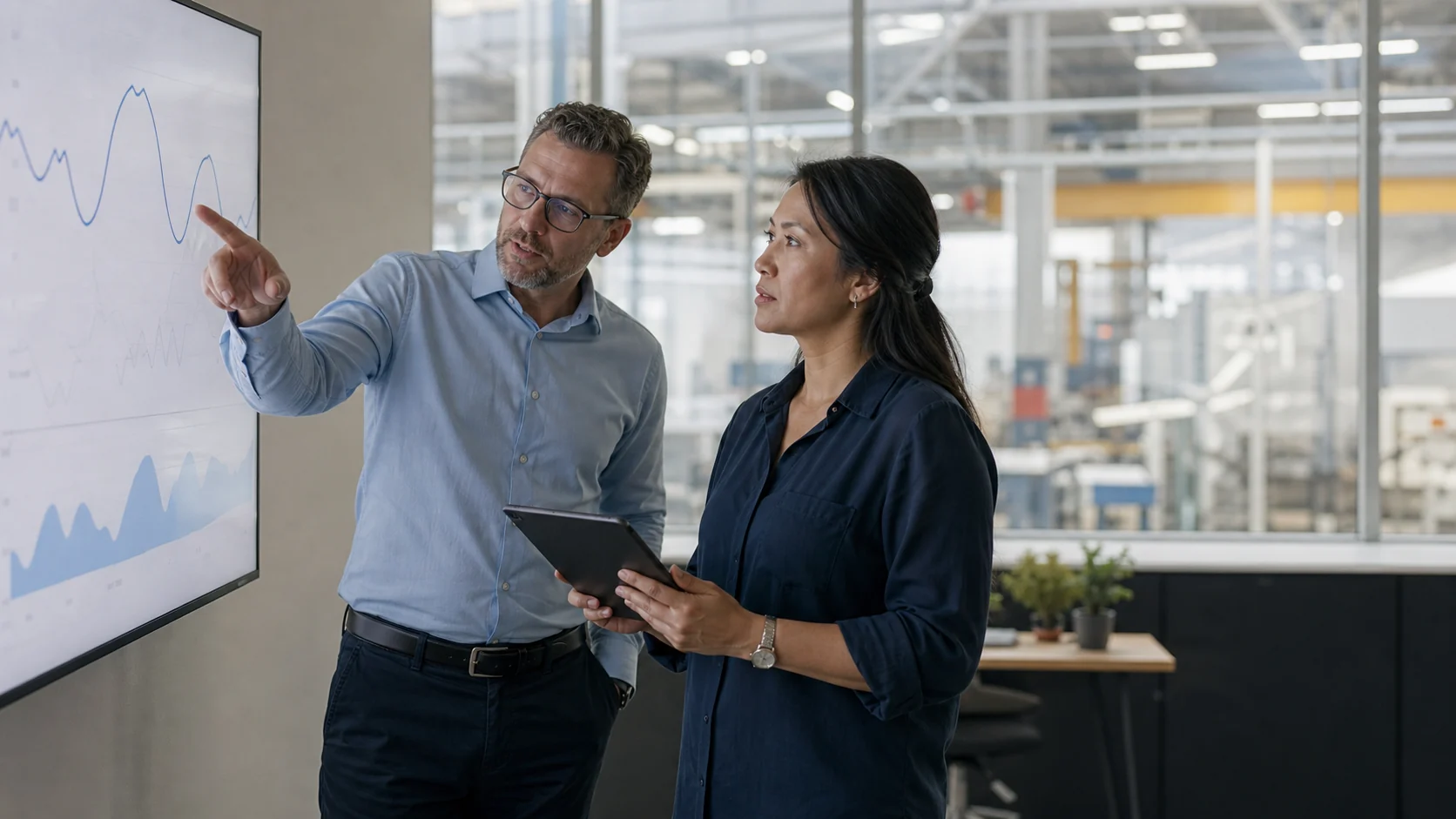 A finance analyst and operations leader tracing a financial trend to an operational driver