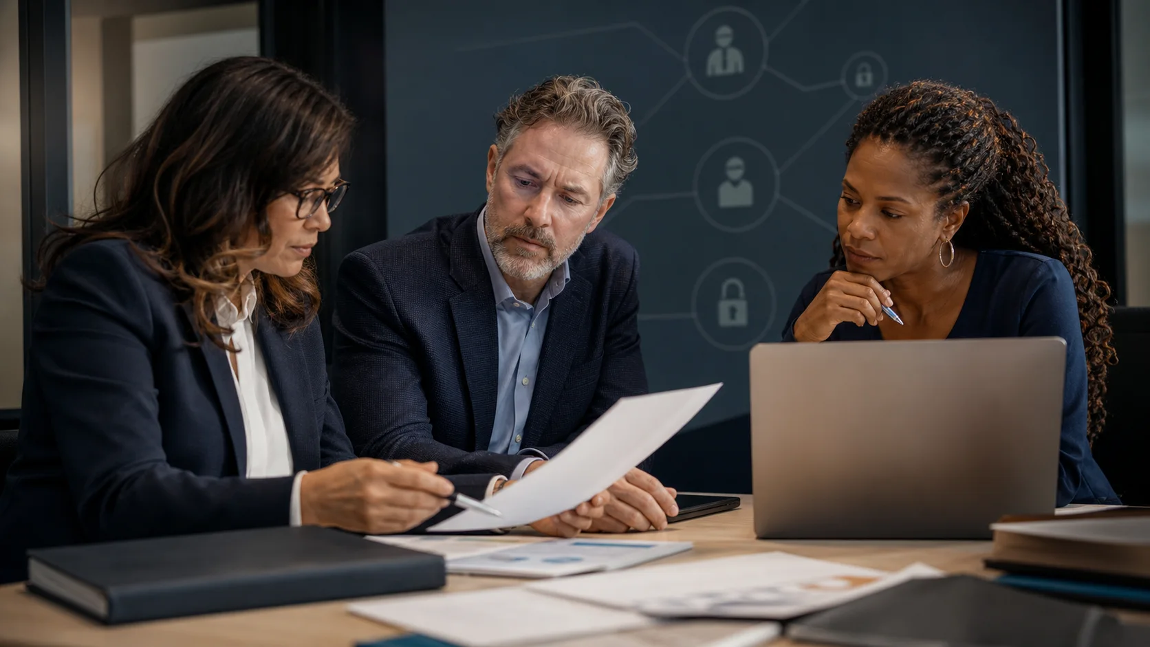 HR privacy, legal, and analytics leaders reviewing fairness and source evidence
