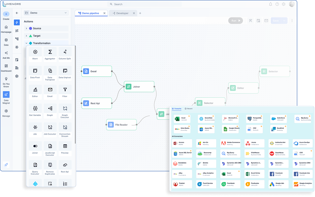 Lumenore pipeline builder and data source connector